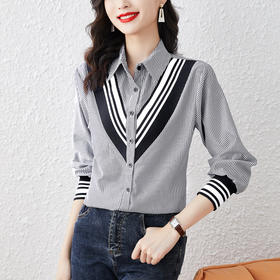 2022春季新款螺纹配色翻领宽松春装条纹衬衫 YX6151