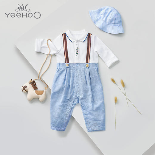 英氏儿童连体服男宝宝长袖翻领哈衣假两件婴儿爬服春YRHAJ12146A 商品图0