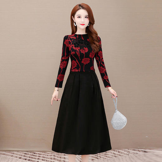 2022春款中腰裙套装小香风气质通勤印花法式收腰红色中长裙  ZQ1305-2202 商品图2