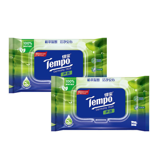 【2包装】得宝（Tempo） 湿厕纸 植物呵护敏感肌专用40片/包x2包 经期可用抽取式湿厕纸（新旧包装随机发货） 商品图0