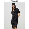 VIMAGE纬漫纪夏季新款洋气V领复古宫廷袖收腰连衣裙女裙V1707324 商品缩略图3
