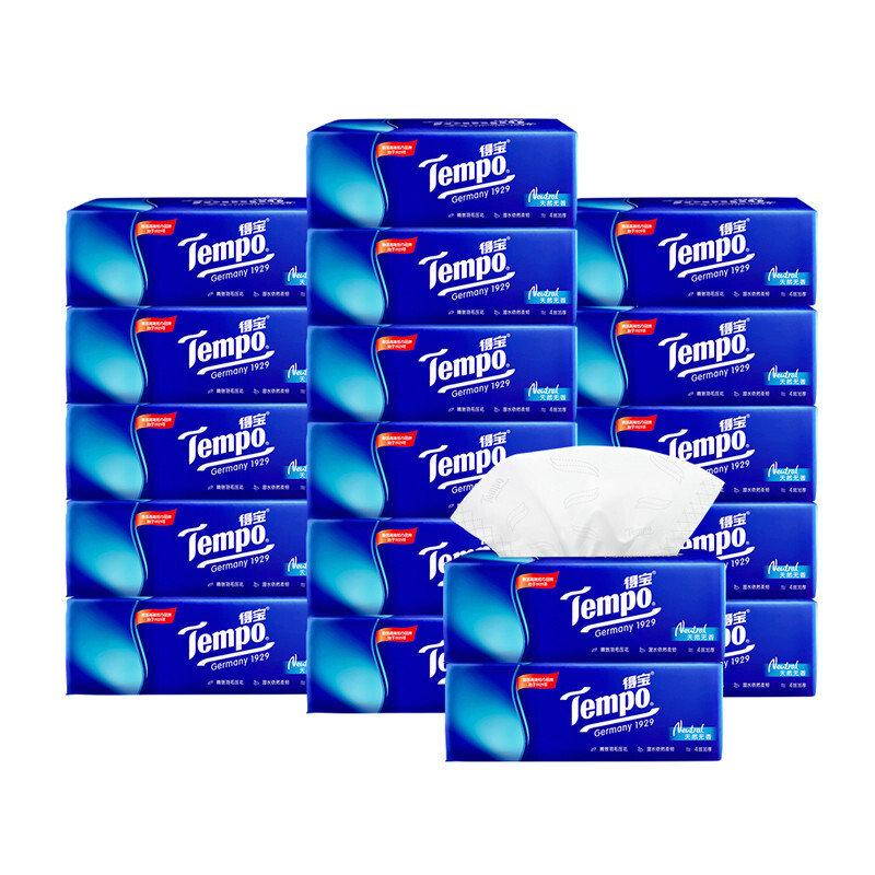 会员不限购！Tempo/得宝软抽经典无香系列抽纸餐巾纸巾家用实惠箱装90抽*18包