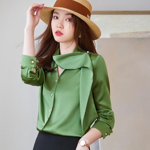 洋气醋酸缎面衬衫高端设计感气质时尚飘带衬衣 商品图6