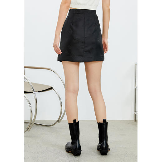 NEELLY纳俪商场同款高腰A字半身裙女中国风盘扣下摆开叉小个子潮N22023E02002 商品图4