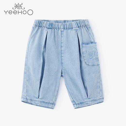 英氏儿童裤子女童休闲洗水牛仔裤薄款短裤22年夏新款YRKZJ22272A 商品图0