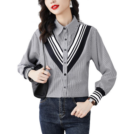 2022春季新款螺纹配色翻领宽松春装条纹衬衫 YX6151 商品图4