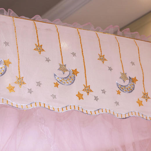 自然醒宫廷落地蚊帐家用1.5米1.8m/2.0m床纹账铝合金支架三开门公主风加密加厚防尘8899HH 商品图5