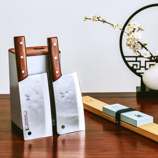 拿铁铁器手工锻打中华家刀合手文武双刀专业级切片菜刀砍骨刀套装 商品图0