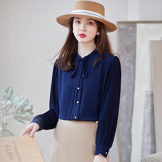 洋气时尚褶皱灯笼袖衬衫设计感休闲百搭时尚百搭系带衬衣 商品图5