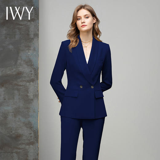 IWY/藏青色青果领两粒扣通勤职场时尚西服西装套装C10316-L+P10316-L 商品图3
