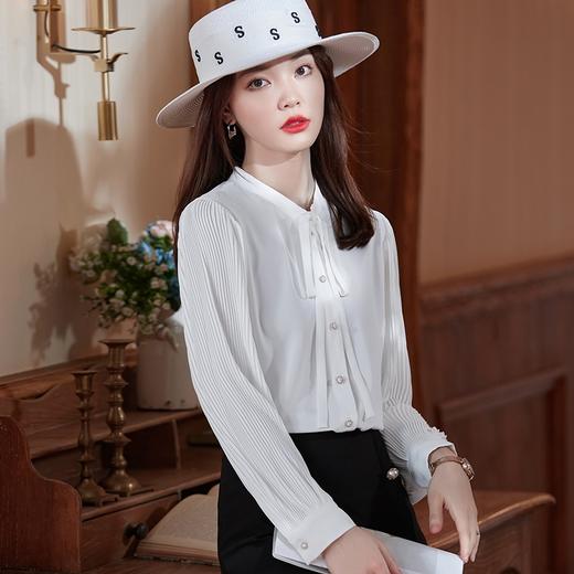洋气时尚褶皱灯笼袖衬衫设计感休闲百搭时尚百搭系带衬衣 商品图6