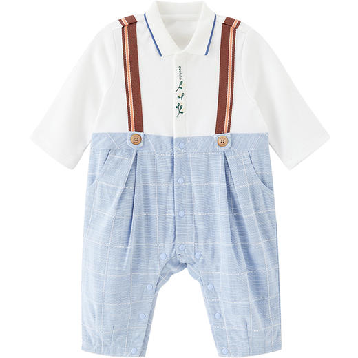 英氏儿童连体服男宝宝长袖翻领哈衣假两件婴儿爬服春YRHAJ12146A 商品图4