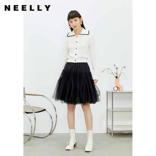 NEELLY纳俪商场同款气质撞色翻领针织衫女2022春新品镂空开衫百搭N22022A01057 商品图2