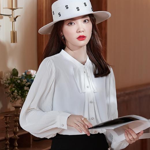 洋气时尚褶皱灯笼袖衬衫设计感休闲百搭时尚百搭系带衬衣 商品图7