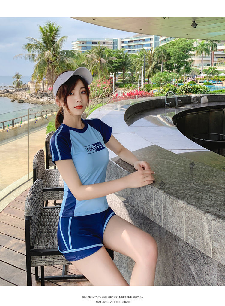 泳衣女分体运动风裙式长袖防晒学生游泳课韩国遮肚显瘦温泉游泳装