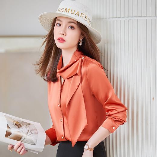 洋气醋酸缎面衬衫高端设计感气质时尚飘带衬衣 商品图4