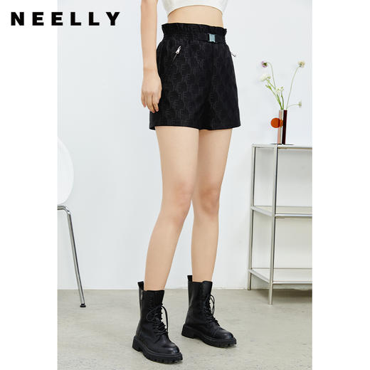 NEELLY纳俪商场同款高腰短裤女收腰松紧抽褶设计休闲裤百搭通勤N22022H01087 商品图1