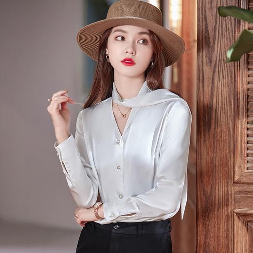 洋气醋酸缎面衬衫高端设计感气质时尚飘带衬衣 商品图2