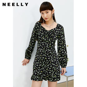 NEELLY纳俪商场同款复古桃心领碎花连衣裙女2022春夏新款百搭时尚N22022Y01091