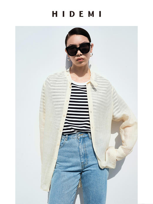 HIDEMI基础经典款有机棉宽松T恤 条纹/黑色/白色 商品图14