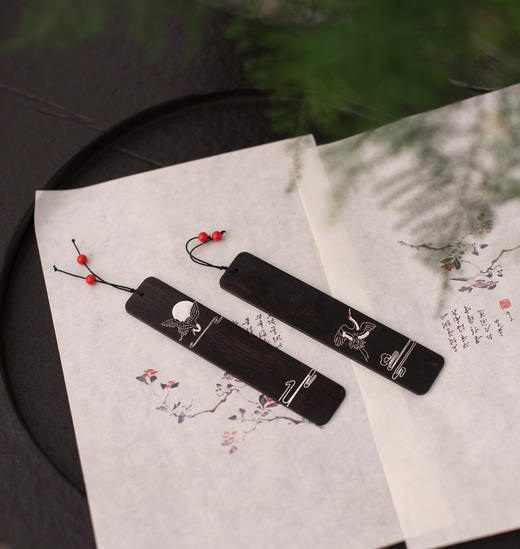 精品书签·仙鹤 紫光檀 嵌藏银 两支礼盒装（下单即赠：黑檀书签一枚） 商品图1