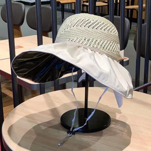 户外防晒帽子女夏日骑车遮阳防紫外线黑胶空顶大沿遮脸沙滩太阳帽 商品图4