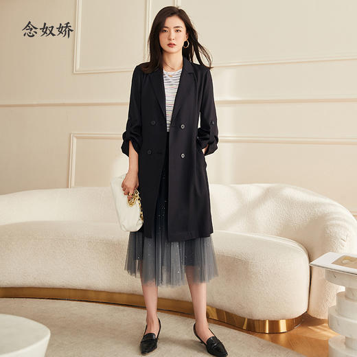 【商场同款】CNG2387 风衣中长款 百搭时尚优雅感系腰带  醋酸西服版风衣 商品图0