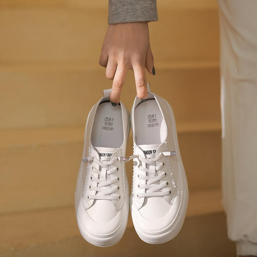 西村名物2022年春新款百搭厚底两穿踩跟单鞋一脚蹬平底板鞋休闲鞋女T22AM18531 商品图4