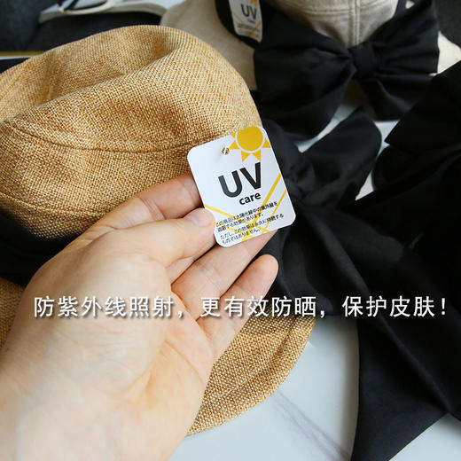 日单大檐棉麻遮阳帽子女出游防晒UV蝴蝶结渔夫帽女春夏季薄款百搭 商品图4
