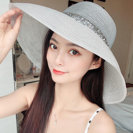 春夏季网红名媛亮晶晶遮阳帽女海边防晒太阳帽度假沙滩帽闪钻草帽 商品图2