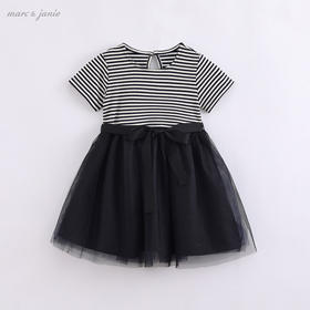 马克珍妮夏装新款 女童条纹短袖连衣裙 儿童网纱裙子220897