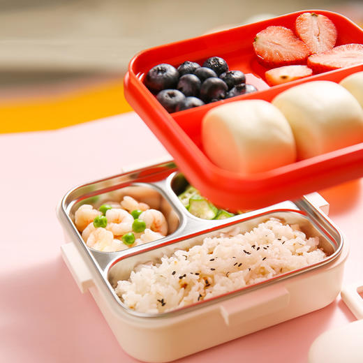 【品牌直发】【杯具熊方形饭盒】儿童餐盒宝宝辅食碗勺套装 防摔吸盘隔热316不锈钢饭盒420ml 商品图3