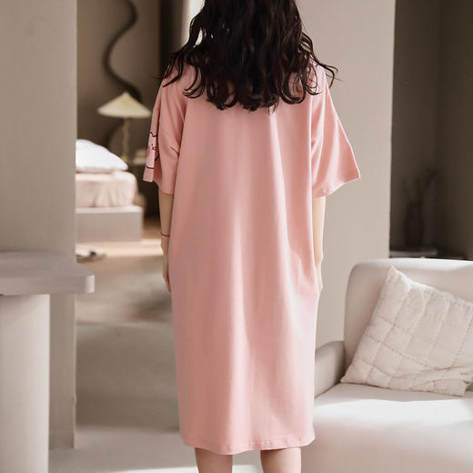 洁丽雅棉圆领睡衣女简约大方睡裙宽松舒适可外穿女士家居服 商品图3