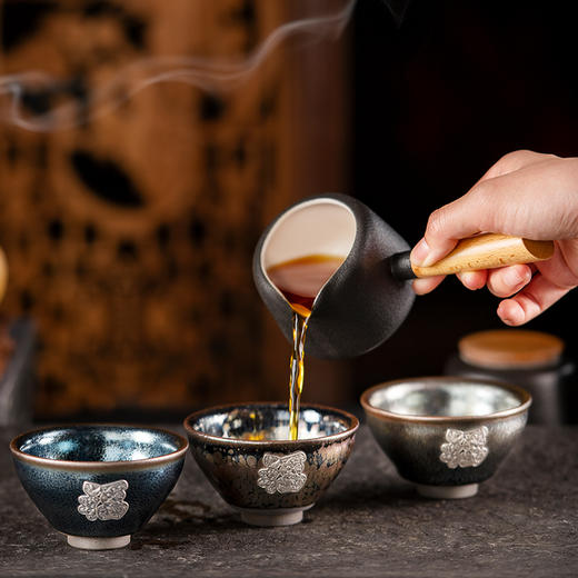 《福上福》银盏福缘珍品 建盏经典釉色 择一封装 足银福字贴花品茗杯 茶器复古送礼佳品 商品图1