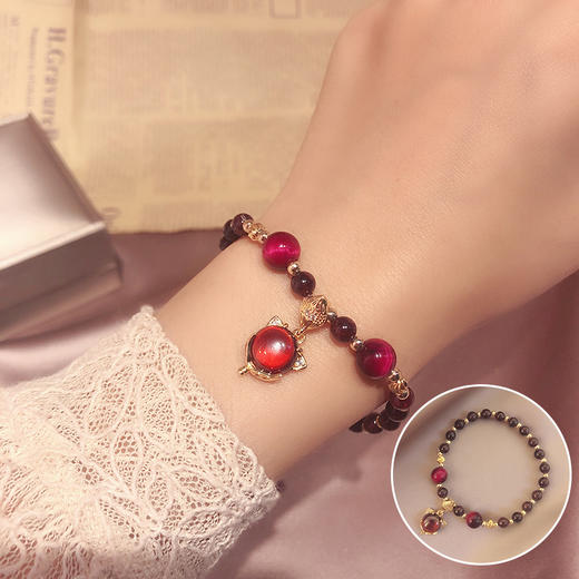 XWE-007SL370天然花朵旺夫石虎眼石手链女招财转运貔貅狐狸串珠手链闺蜜礼物 商品图8