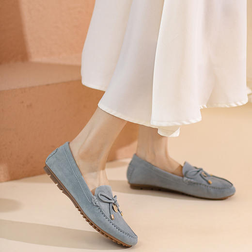 西村名物2022春新款百搭真皮平底休闲豆豆鞋乐福鞋女单鞋X22AM17301 商品图1