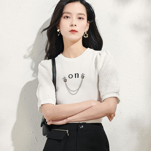 剩M/L 芳外针织拼接泡泡袖袖上衣2026春季新款淑女针织衫 商品图2