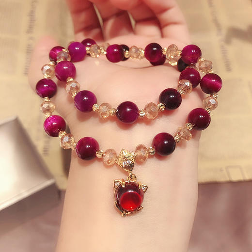 XWE-007SL370天然花朵旺夫石虎眼石手链女招财转运貔貅狐狸串珠手链闺蜜礼物 商品图0