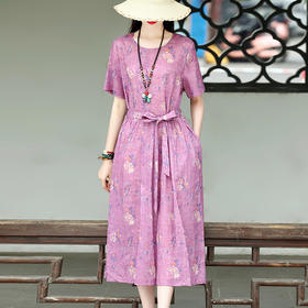 收腰显瘦，宽松棉麻妈妈装新款连衣裙HR-收腰显瘦HR-HXYS513