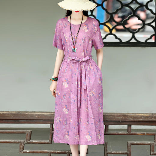 收腰显瘦，宽松棉麻妈妈装新款连衣裙HR-收腰显瘦HR-HXYS513 商品图0