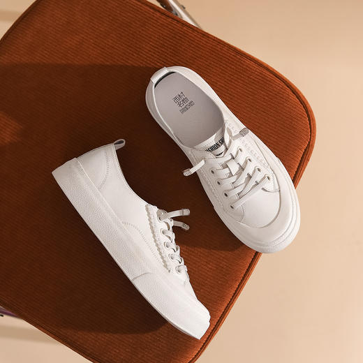 西村名物2022年春新款百搭厚底两穿踩跟单鞋一脚蹬平底板鞋休闲鞋女T22AM18531 商品图5