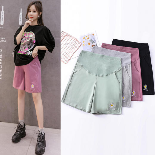 【时尚刺绣 舒适透气】小个子孕妇裤子夏装外穿纯棉五分运动裤A字宽松短裤怀孕晚期大码 商品图2