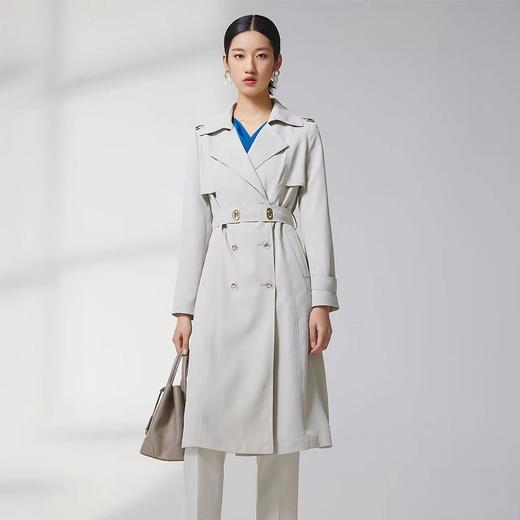 蓝地立翻领双排扣长风衣BLWCF037000 商品图0