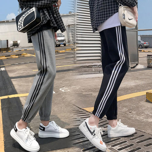 【时尚休闲 舒适显瘦】春秋季孕妇裤纯棉托腹条纹阔腿束脚裤长裤网红运动裤九分裤子 商品图2