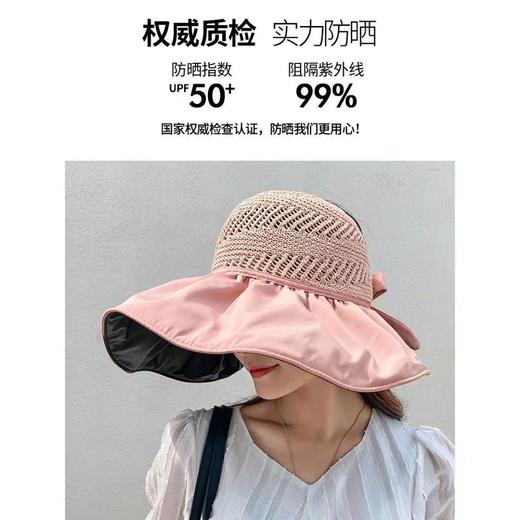 户外防晒帽子女夏日骑车遮阳防紫外线黑胶空顶大沿遮脸沙滩太阳帽 商品图3
