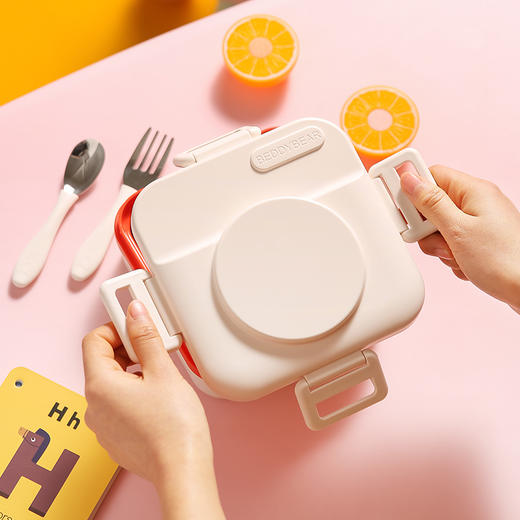 【品牌直发】【杯具熊方形饭盒】儿童餐盒宝宝辅食碗勺套装 防摔吸盘隔热316不锈钢饭盒420ml 商品图2