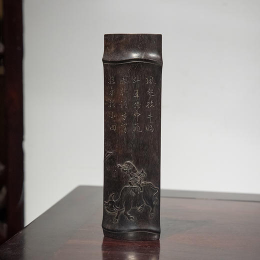 清 紫檀牧牛图诗文仿竹臂搁 商品图4