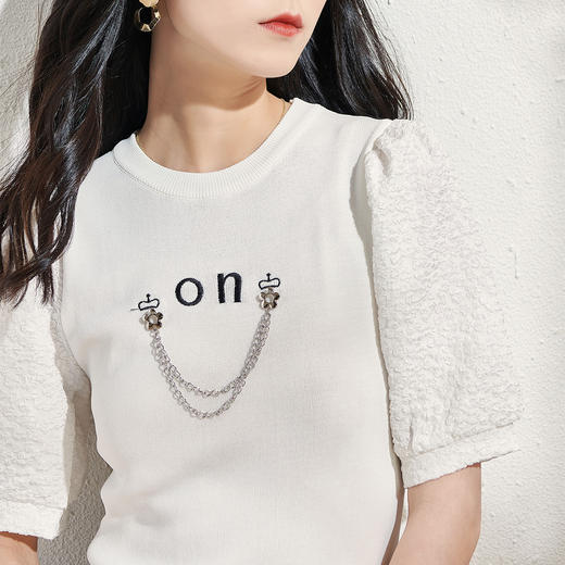 剩M/L 芳外针织拼接泡泡袖袖上衣2026春季新款淑女针织衫 商品图4