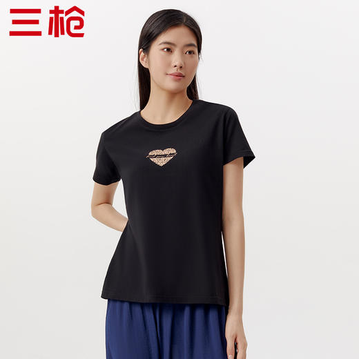 Threegun三枪 【水柔棉】圆领女士短袖T恤-23488A011 商品图3