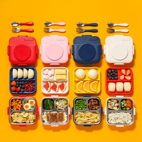 【品牌直发】【杯具熊方形饭盒】儿童餐盒宝宝辅食碗勺套装 防摔吸盘隔热316不锈钢饭盒420ml